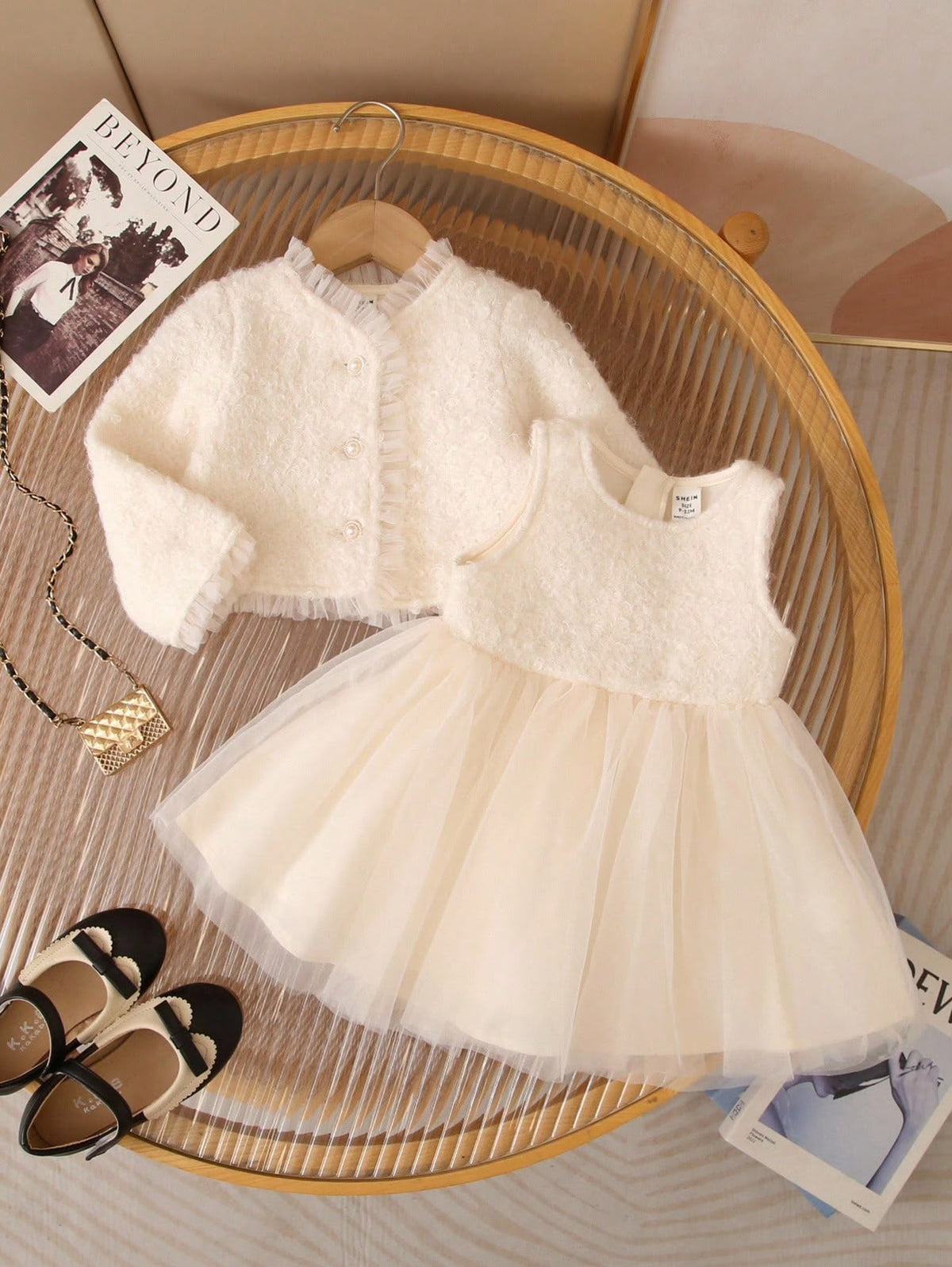 Apricot Cardigan & Tulle Dress (2 pcs set)
