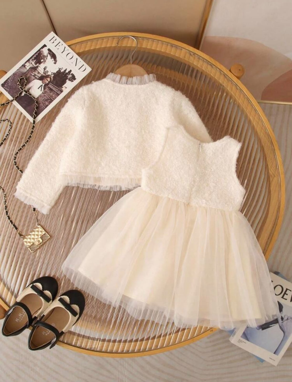 Apricot Cardigan & Tulle Dress (2 pcs set)