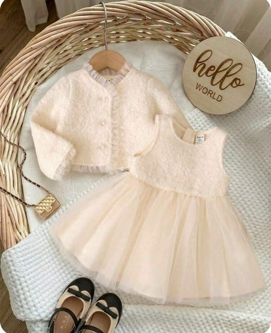Apricot Cardigan & Tulle Dress (2 pcs set)
