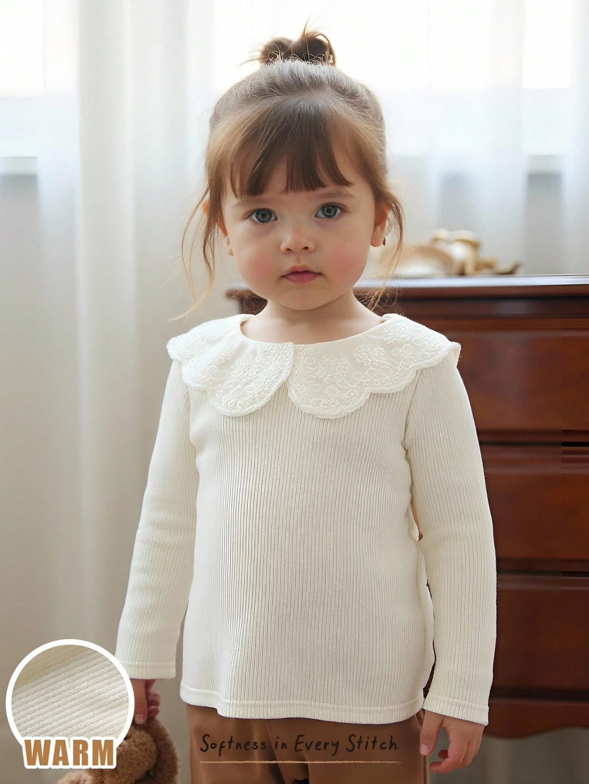 Cream Lace Scalloped Collar Pullover Top