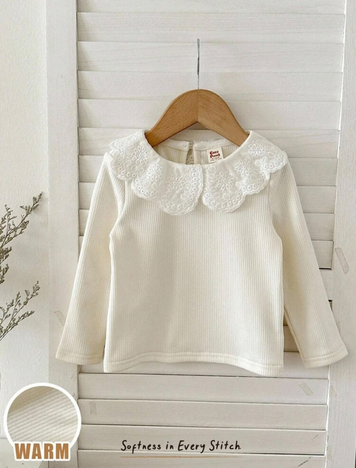 Cream Lace Scalloped Collar Pullover Top