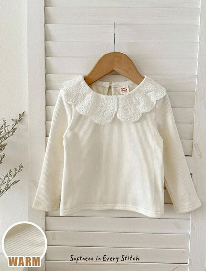 Cream Lace Scalloped Collar Pullover Top