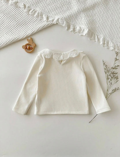 Cream Lace Scalloped Collar Pullover Top