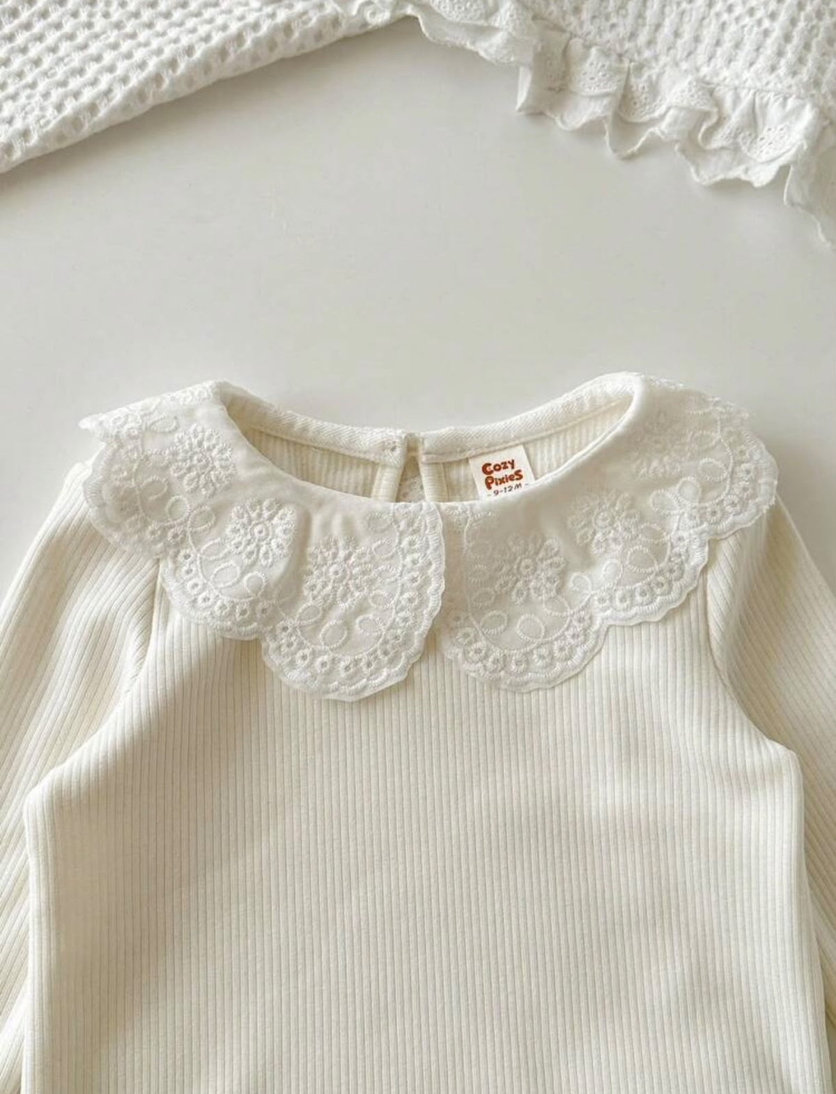 Cream Lace Scalloped Collar Pullover Top