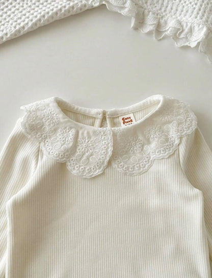 Cream Lace Scalloped Collar Pullover Top