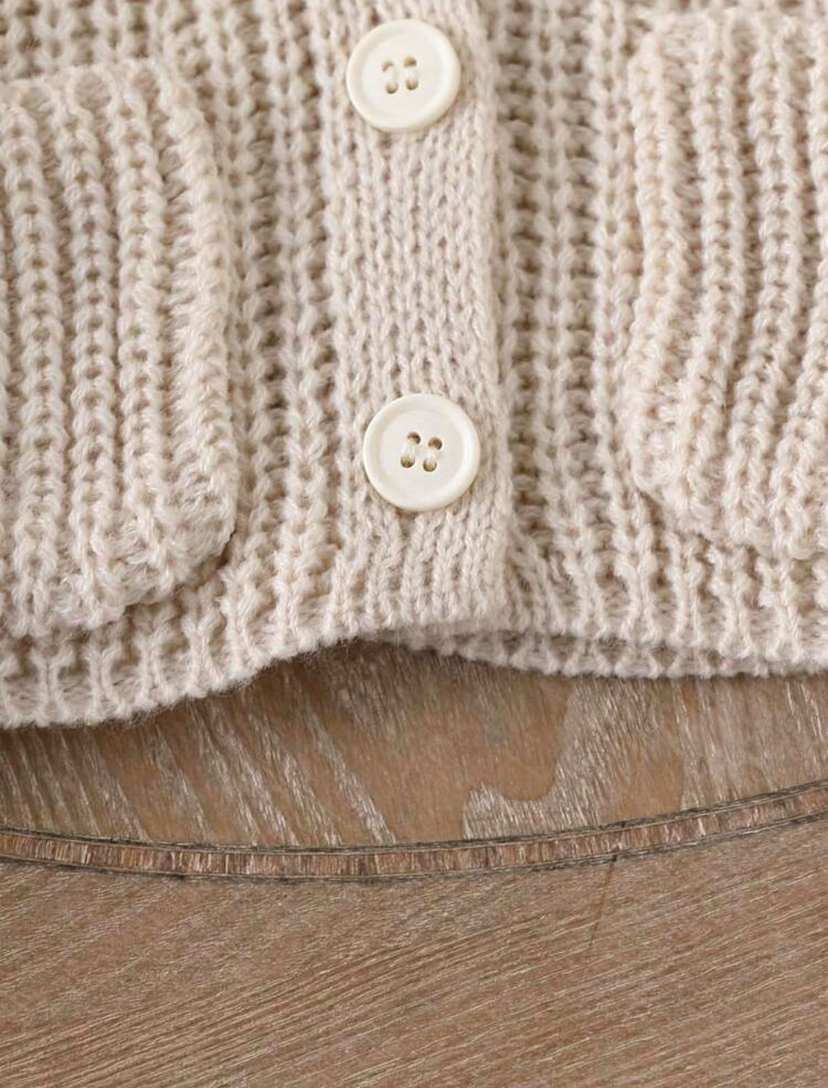 Cream V-Neck Knit Cardigan with Ruffle Cuffs