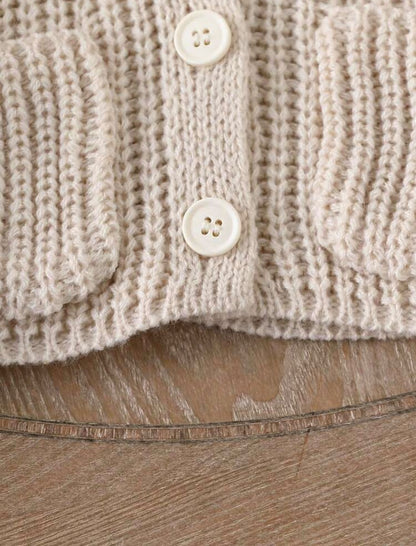 Cream V-Neck Knit Cardigan with Ruffle Cuffs