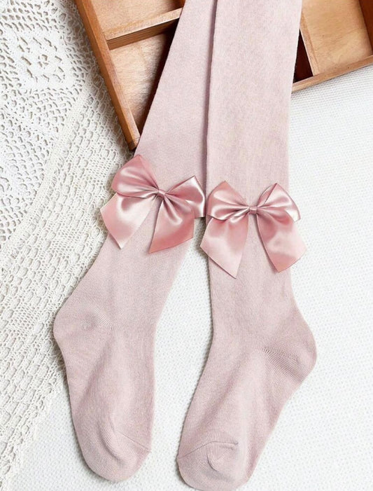 Dusty Rose Satin Bow Tights