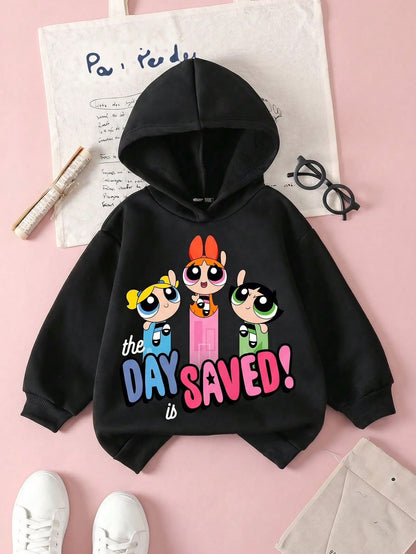 Black Hooded Sweatshirt with Cartoon Graphic