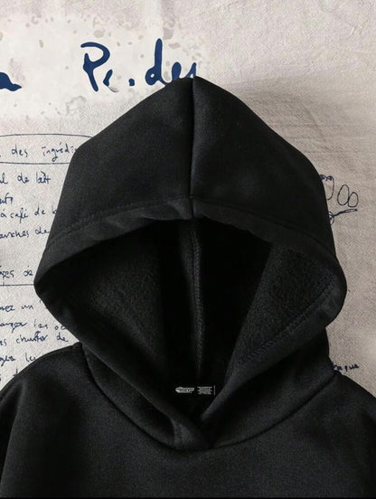 Black Hooded Sweatshirt with Cartoon Graphic