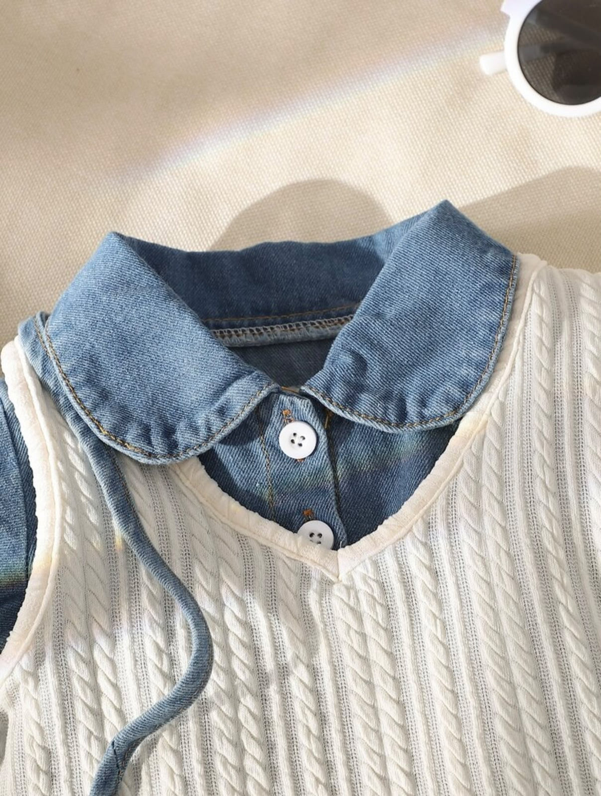 Denim Dress, Knit Vest & Mini Bag (3 pcs set)