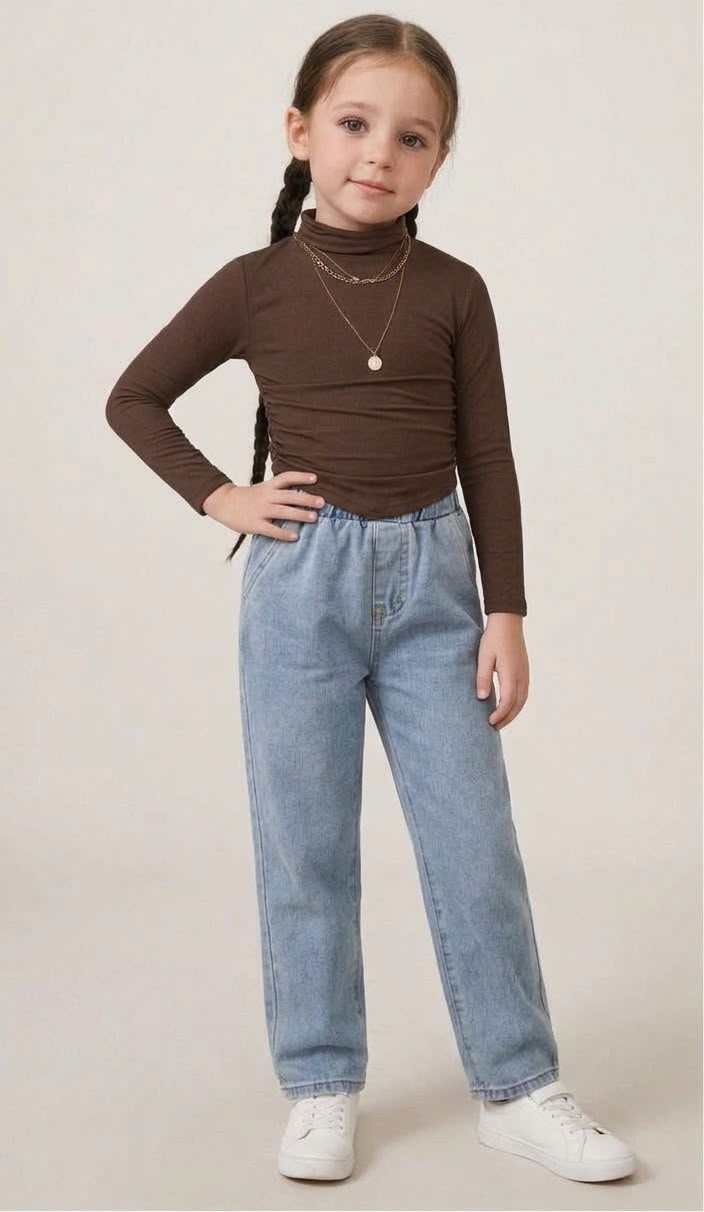 Brown Ruched Mock Neck Top