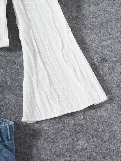 White Stretchy Turtleneck Top with Flare Sleeves