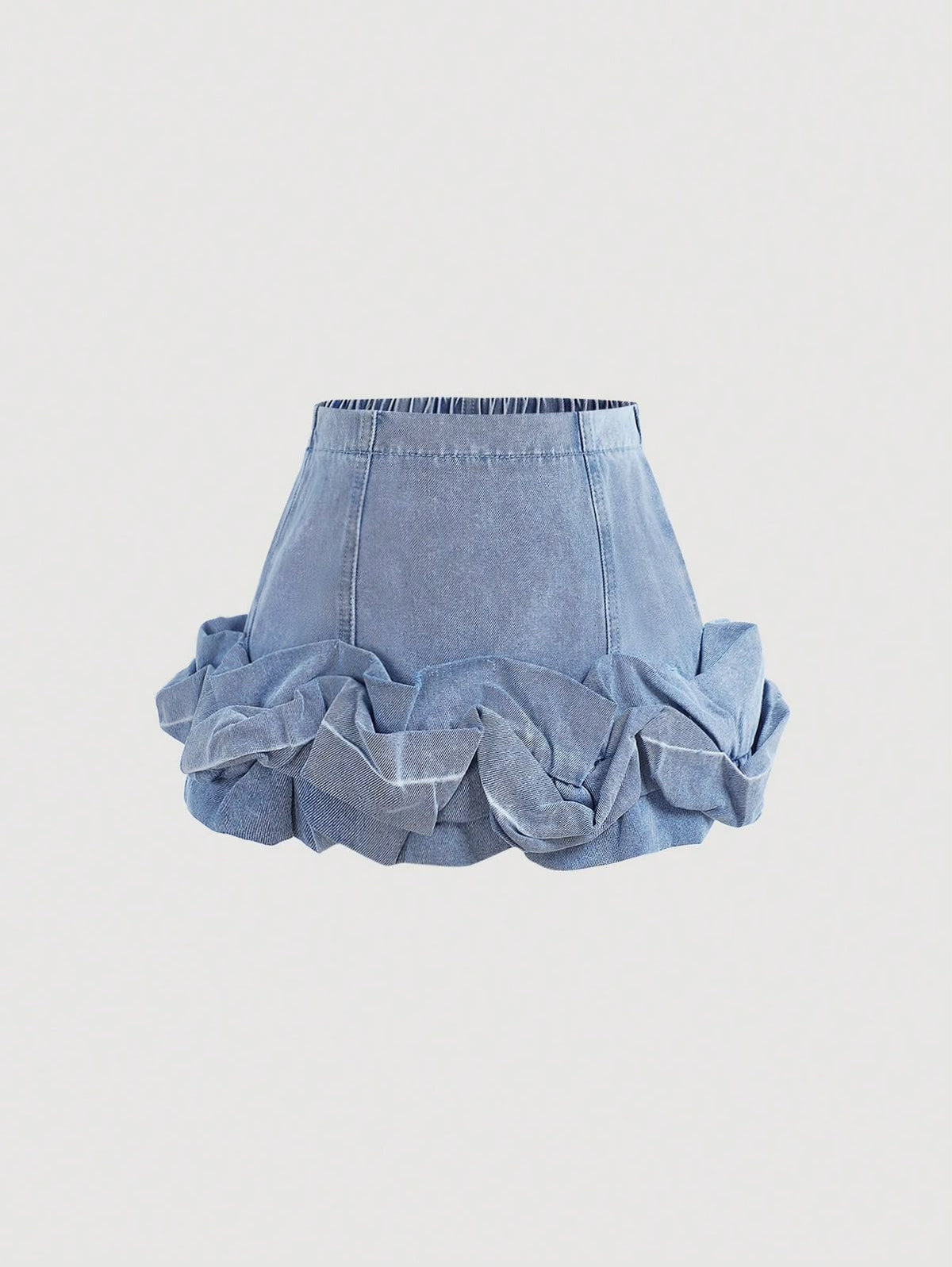 Blue Denim Ruffle Hem A-Line Skirt