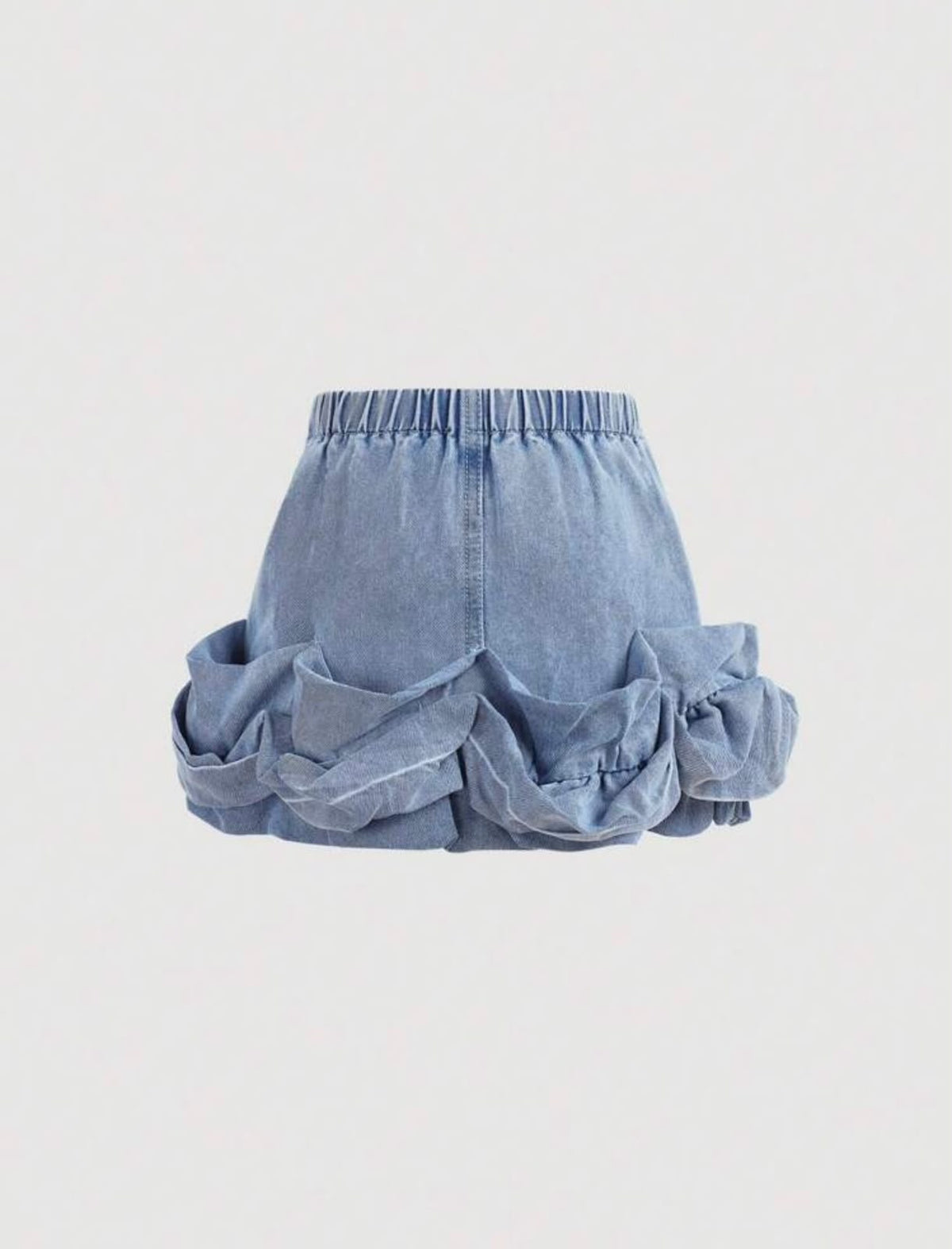 Blue Denim Ruffle Hem A-Line Skirt