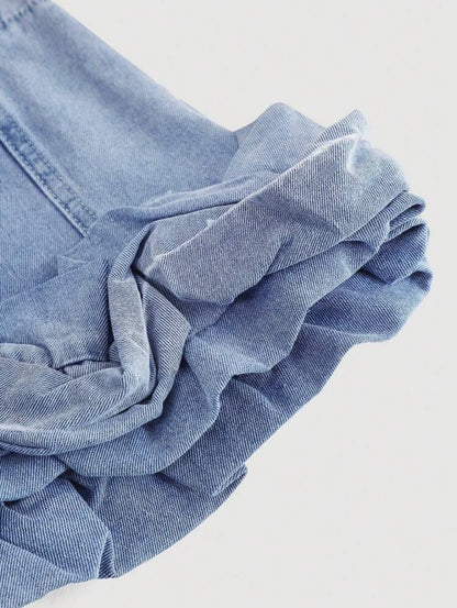 Blue Denim Ruffle Hem A-Line Skirt
