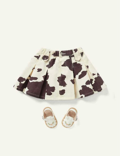 Cow Print Pleated Denim Skirt