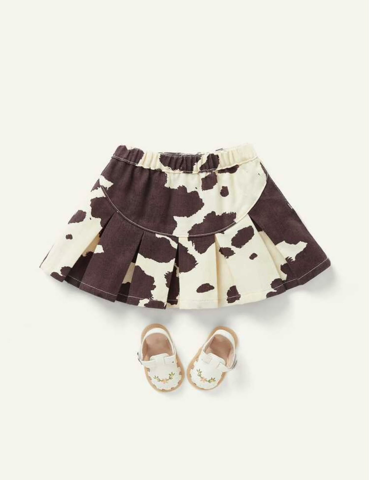Cow Print Pleated Denim Skirt