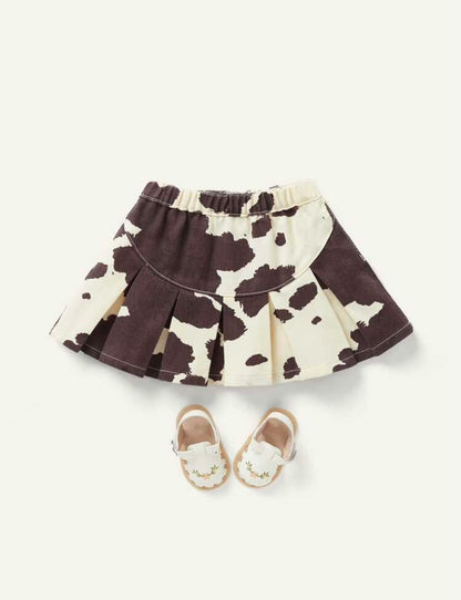 Cow Print Pleated Denim Skirt
