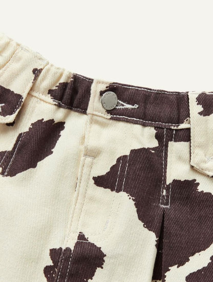 Cow Print Pleated Denim Skirt