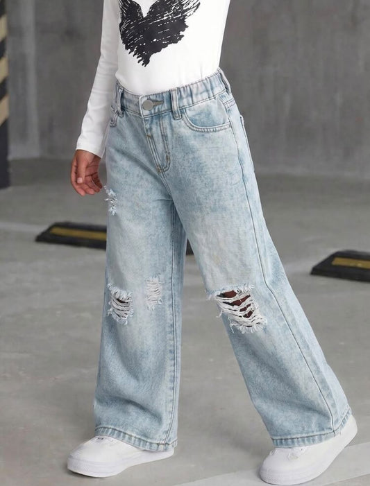 Light Wash Distressed Straight Leg Jeans