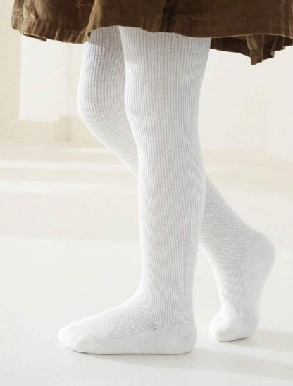 White Ribbed Thick Tights