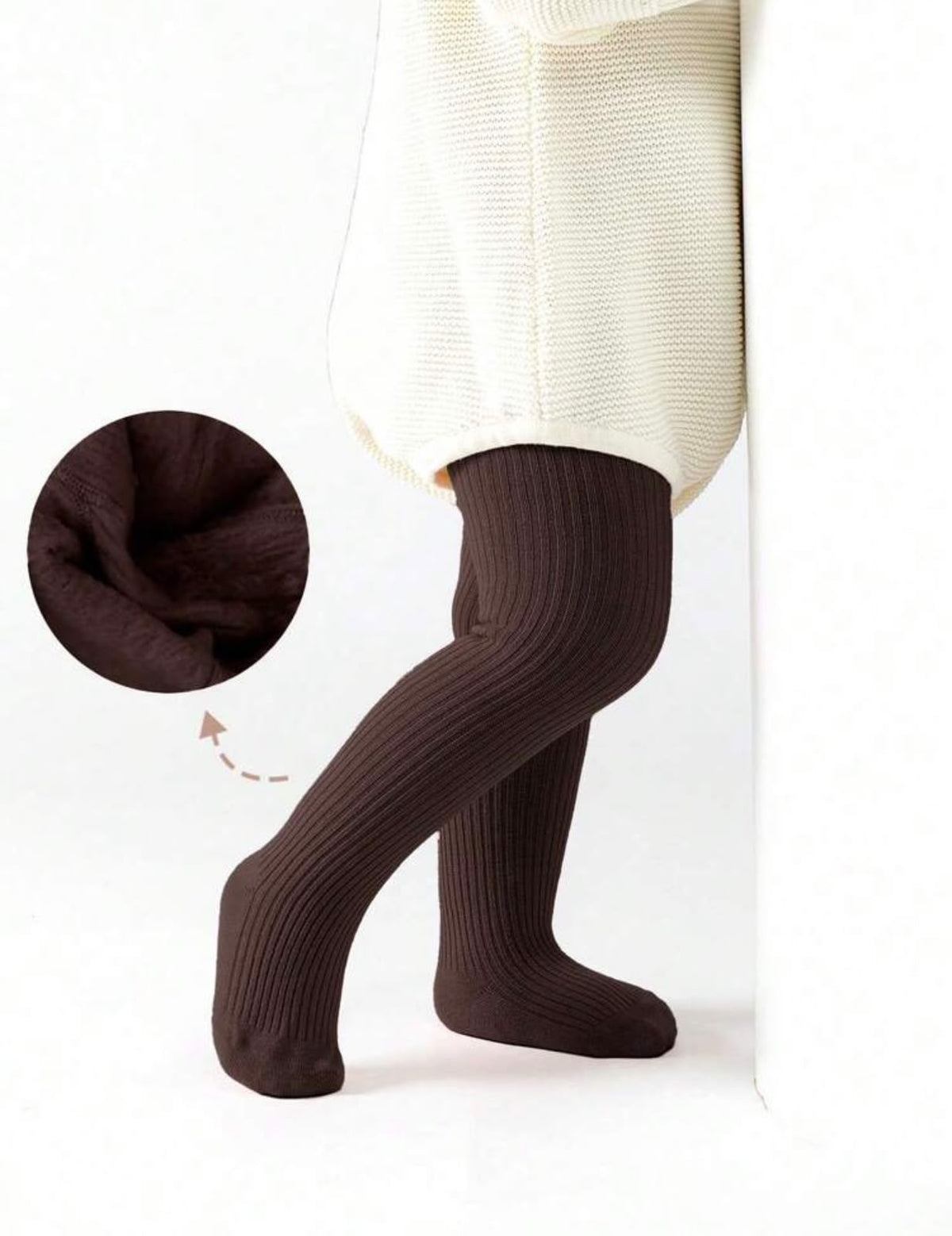 Brown Ribbed Thick Thermal Tights