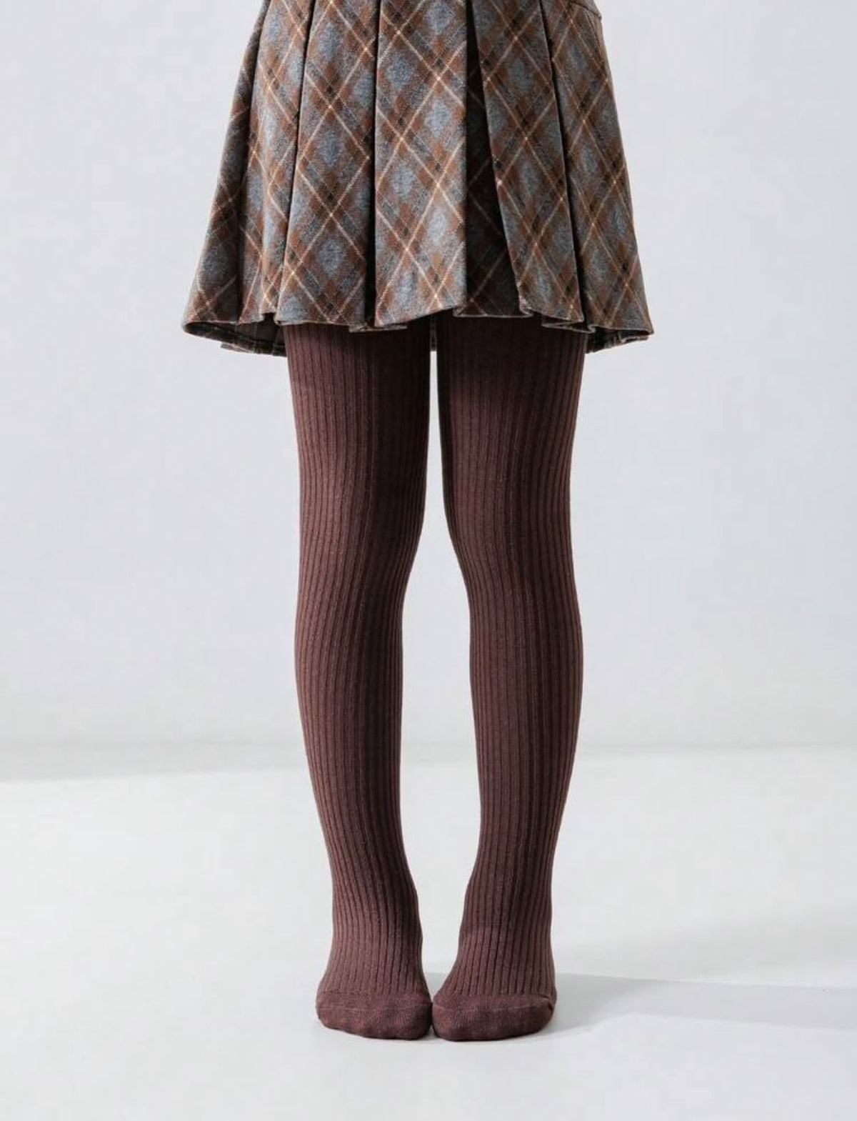 Brown Ribbed Thick Thermal Tights