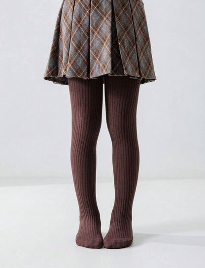 Brown Ribbed Thick Thermal Tights