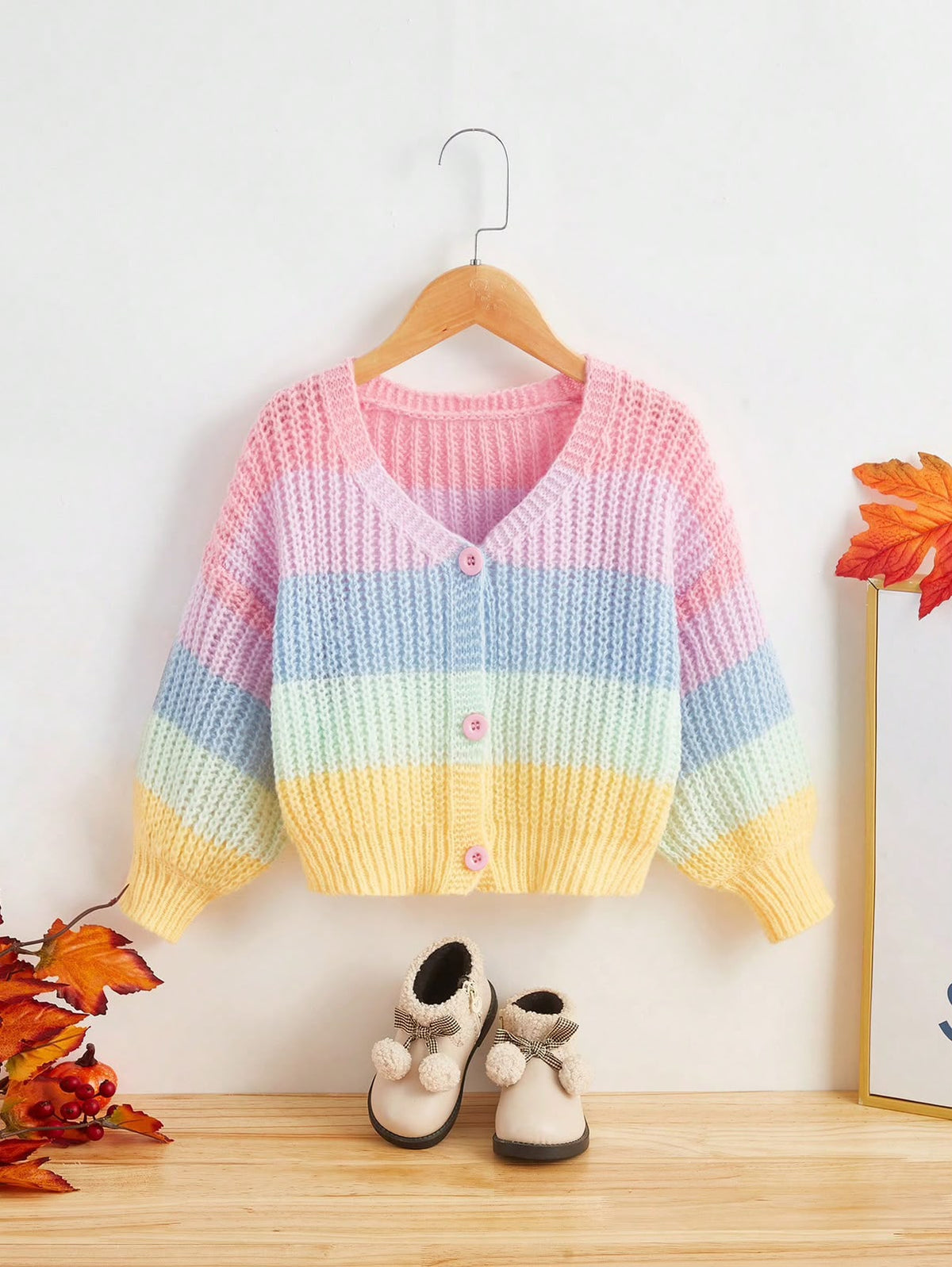 Pastel Rainbow Striped Knit Drop Shoulder Cardigan