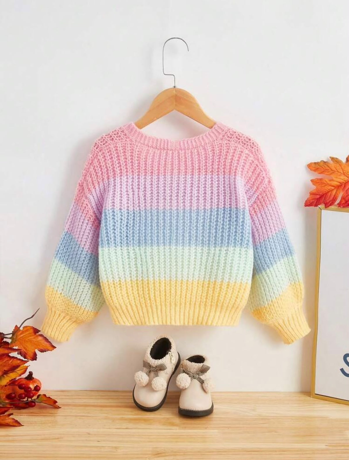 Pastel Rainbow Striped Knit Drop Shoulder Cardigan