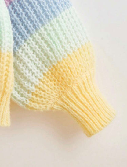 Pastel Rainbow Striped Knit Drop Shoulder Cardigan