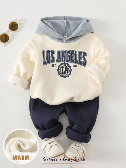 Cream Graphic Hoodie and Navy Jogger Pants (2 pcs set)