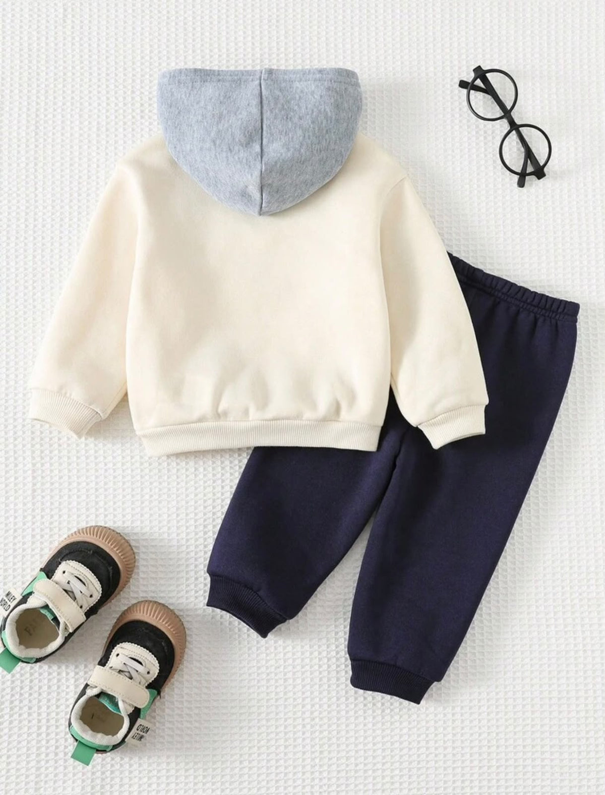 Cream Graphic Hoodie and Navy Jogger Pants (2 pcs set)