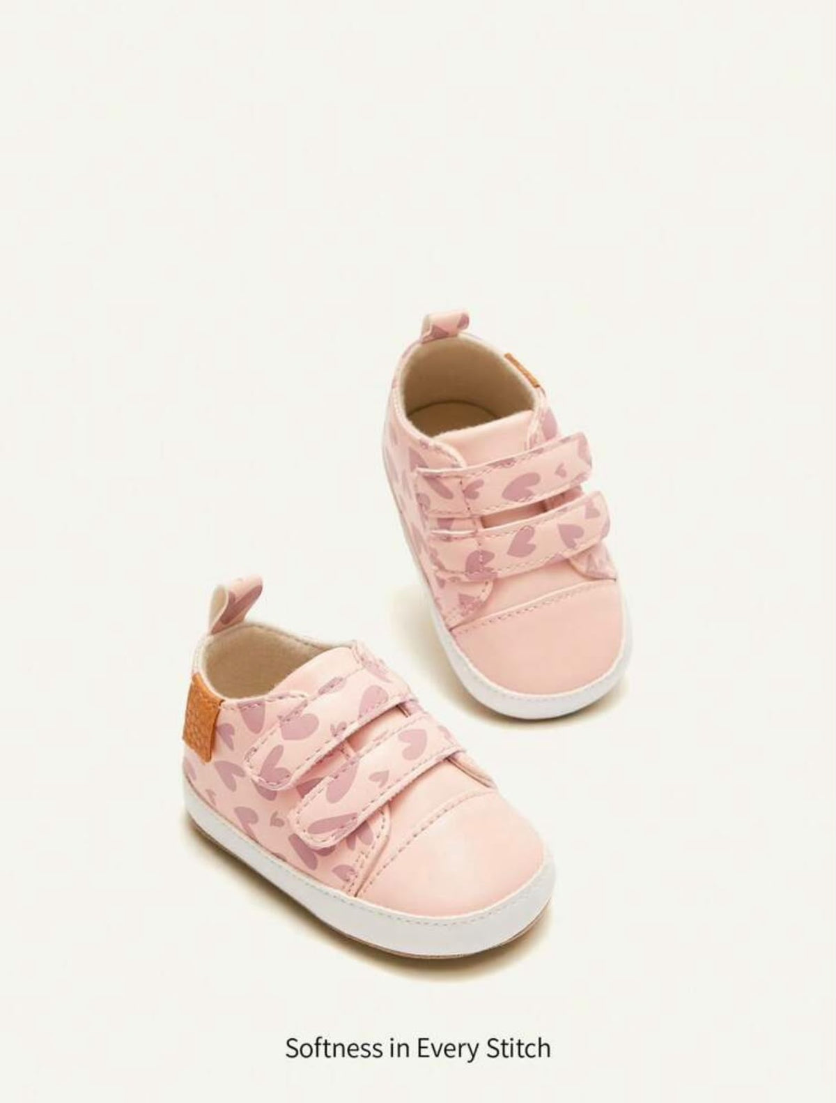 Pink Heart Pattern Baby Sneakers with Double Straps