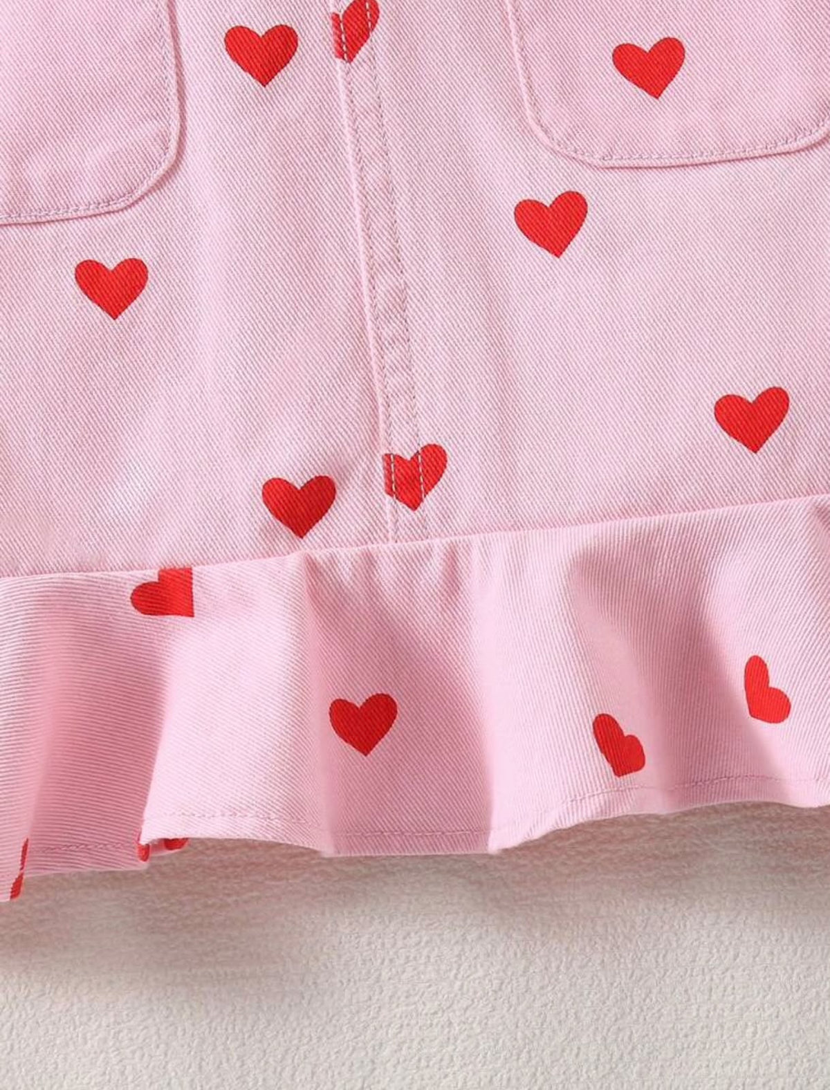 Pink Heart Print Suspender Dress with Ruffle Hem