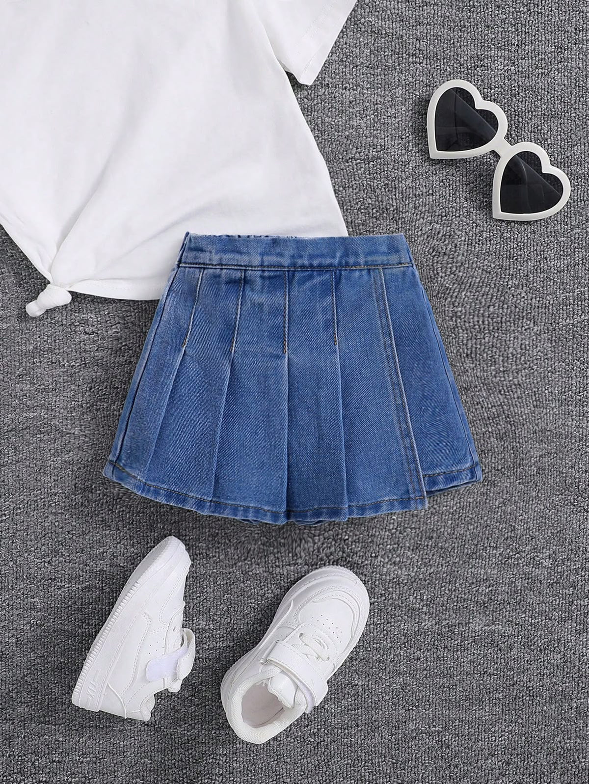 Blue Pleated Denim Skort